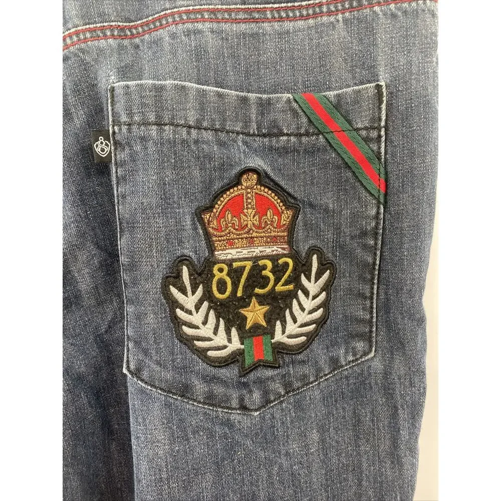 8732 Eight 732 Men's Sz Actual 34x32 Tag 36x34 Dark Wash Embroidered Denim Jeans